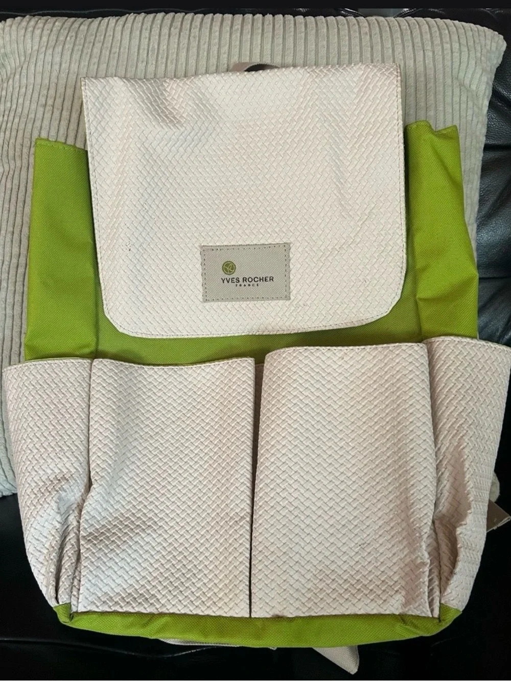 Yves Rocher Cream & Lime Green Textured Backpack